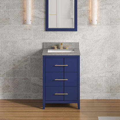 Hardware Resources Jeffrey Alexander Katara 24" Hale Blue Freestanding Vanity With Steel Gray Cultured Marble Vanity Top, Backsplash and Rectangle Undermount Sink