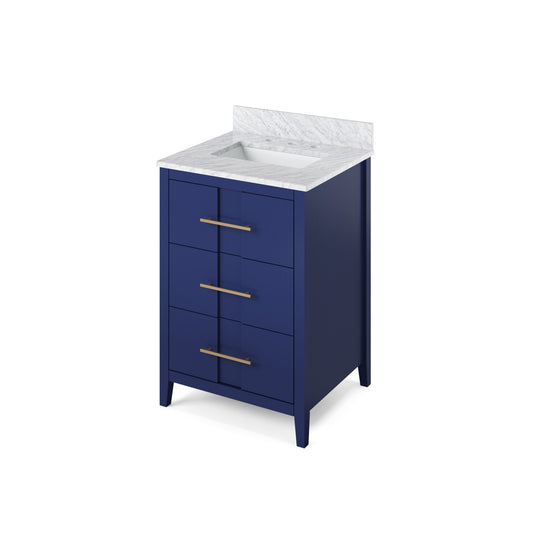 Hardware Resources Jeffrey Alexander Katara 24" Hale Blue Freestanding Vanity With White Carrara Marble Vanity Top, Backsplash and Rectangle Undermount Sink