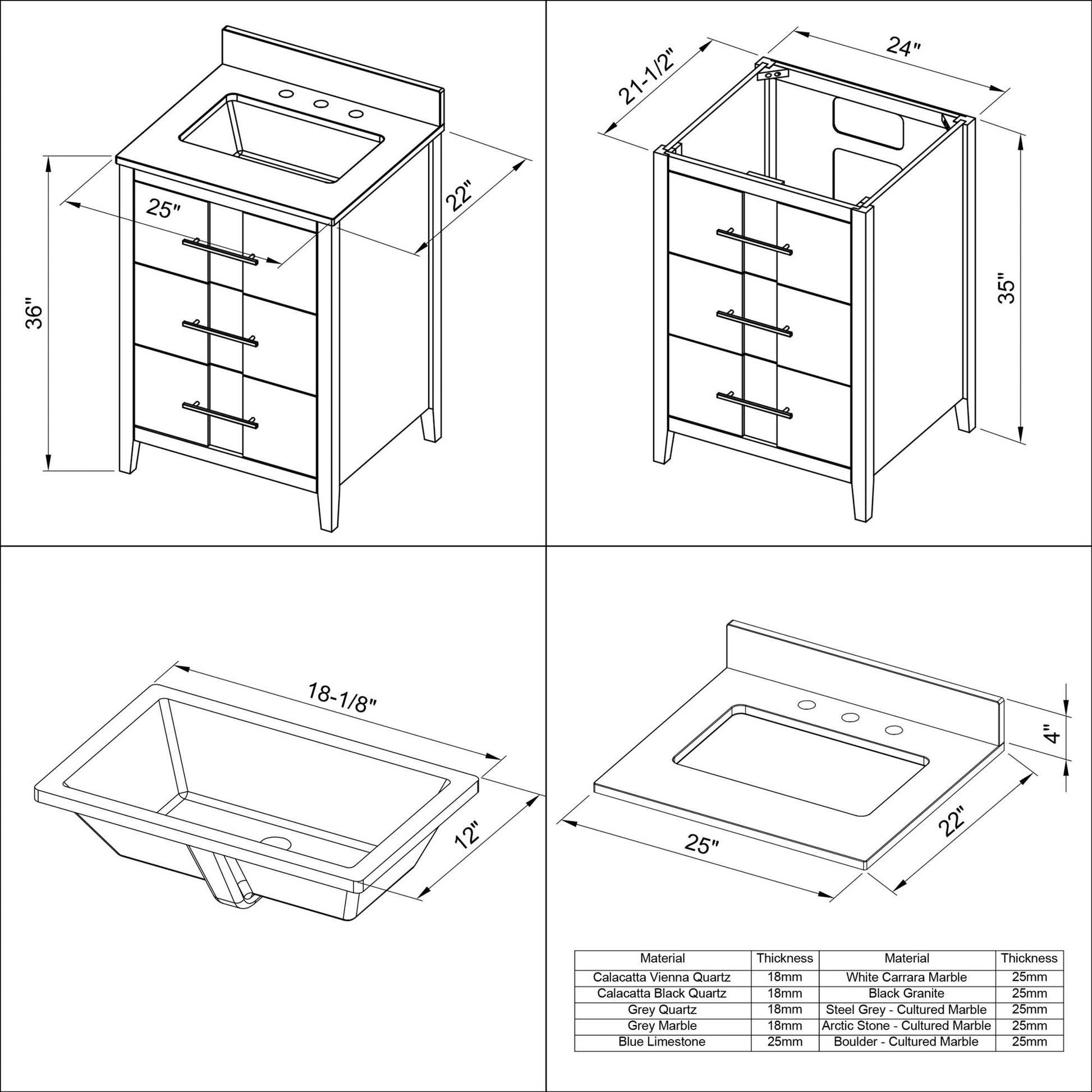 Hardware Resources Jeffrey Alexander Katara 24" White Freestanding Vanity With Calacatta Vienna Quartz Vanity Top, Backsplash and Rectangle Undermount Sink