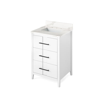 Hardware Resources Jeffrey Alexander Katara 24" White Freestanding Vanity With Calacatta Vienna Quartz Vanity Top, Backsplash and Rectangle Undermount Sink