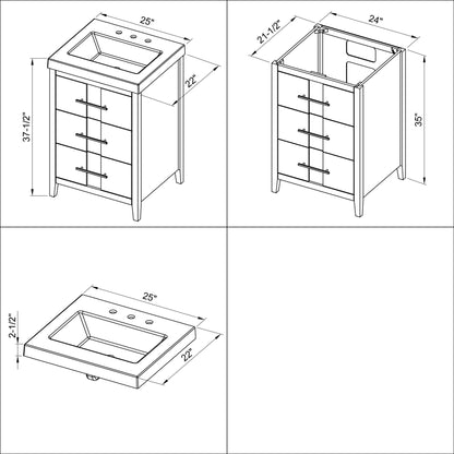 Hardware Resources Jeffrey Alexander Katara 24" White Freestanding Vanity With Lavante Cultured Marble Vessel Vanity Top, Backsplash and Rectangle Undermount Sink