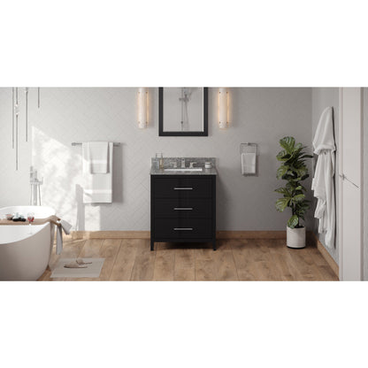 Hardware Resources Jeffrey Alexander Katara 30" Black Freestanding Vanity With Boulder Cultured Marble Vanity Top, Backsplash and Rectangle Undermount Sink