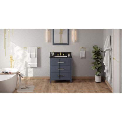 Hardware Resources Jeffrey Alexander Katara 30" Blue Steel Freestanding Vanity With Black Granite Vanity Top, Backsplash and Rectangle Undermount Sink