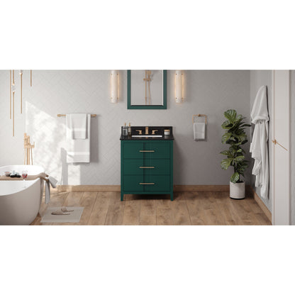 Hardware Resources Jeffrey Alexander Katara 30" Green Freestanding Vanity With Black Granite Vanity Top, Backsplash and Rectangle Undermount Sink