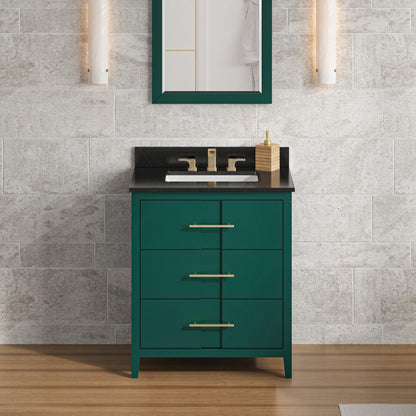 Hardware Resources Jeffrey Alexander Katara 30" Green Freestanding Vanity With Black Granite Vanity Top, Backsplash and Rectangle Undermount Sink