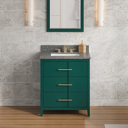 Hardware Resources Jeffrey Alexander Katara 30" Green Freestanding Vanity With Boulder Cultured Marble Vanity Top, Backsplash and Rectangle Undermount Sink