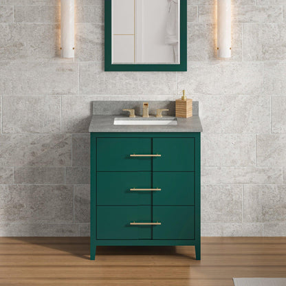 Hardware Resources Jeffrey Alexander Katara 30" Green Freestanding Vanity With Steel Gray Cultured Marble Vanity Top, Backsplash and Rectangle Undermount Sink