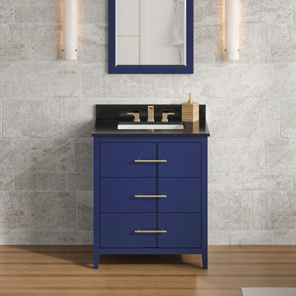 Hardware Resources Jeffrey Alexander Katara 30" Hale Blue Freestanding Vanity With Black Granite Vanity Top, Backsplash and Rectangle Undermount Sink