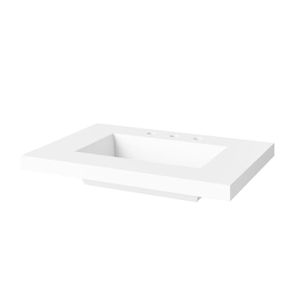 Hardware Resources Jeffrey Alexander Katara 30" White Freestanding Vanity With Lavante Cultured Marble Vessel Vanity Top, Backsplash and Rectangle Undermount Sink