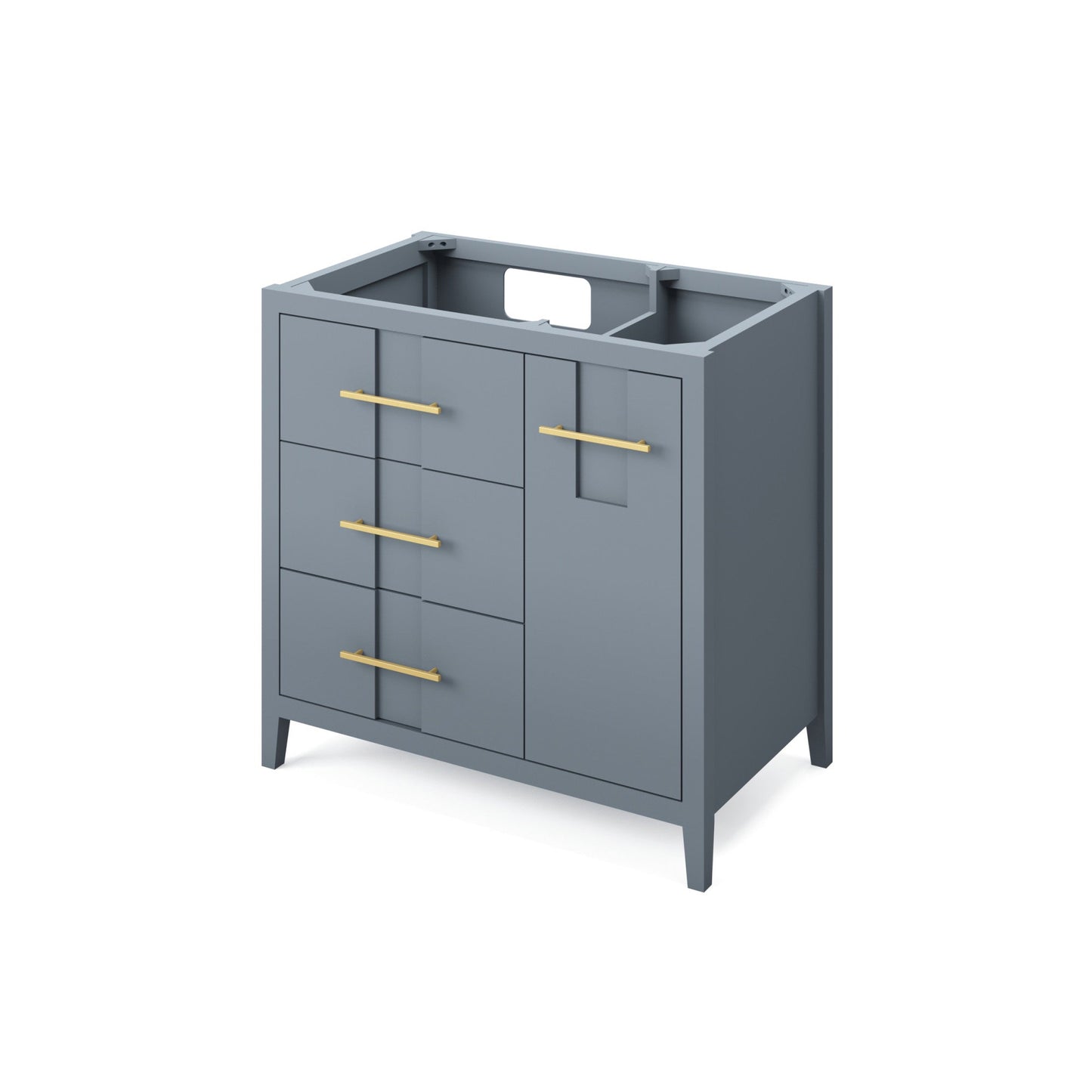 Hardware Resources Jeffrey Alexander Katara 36" Blue Steel Freestanding Vanity With Left Offset, Calacatta Vienna Quartz Vanity Top, Backsplash and Rectangle Undermount Sink