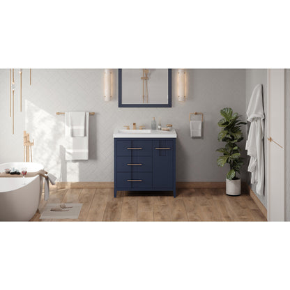 Hardware Resources Jeffrey Alexander Katara 36" Hale Blue Freestanding Vanity With Left Offset, Lavante Cultured Marble Vessel Vanity Top , Backsplash and Rectangle Undermount Sink