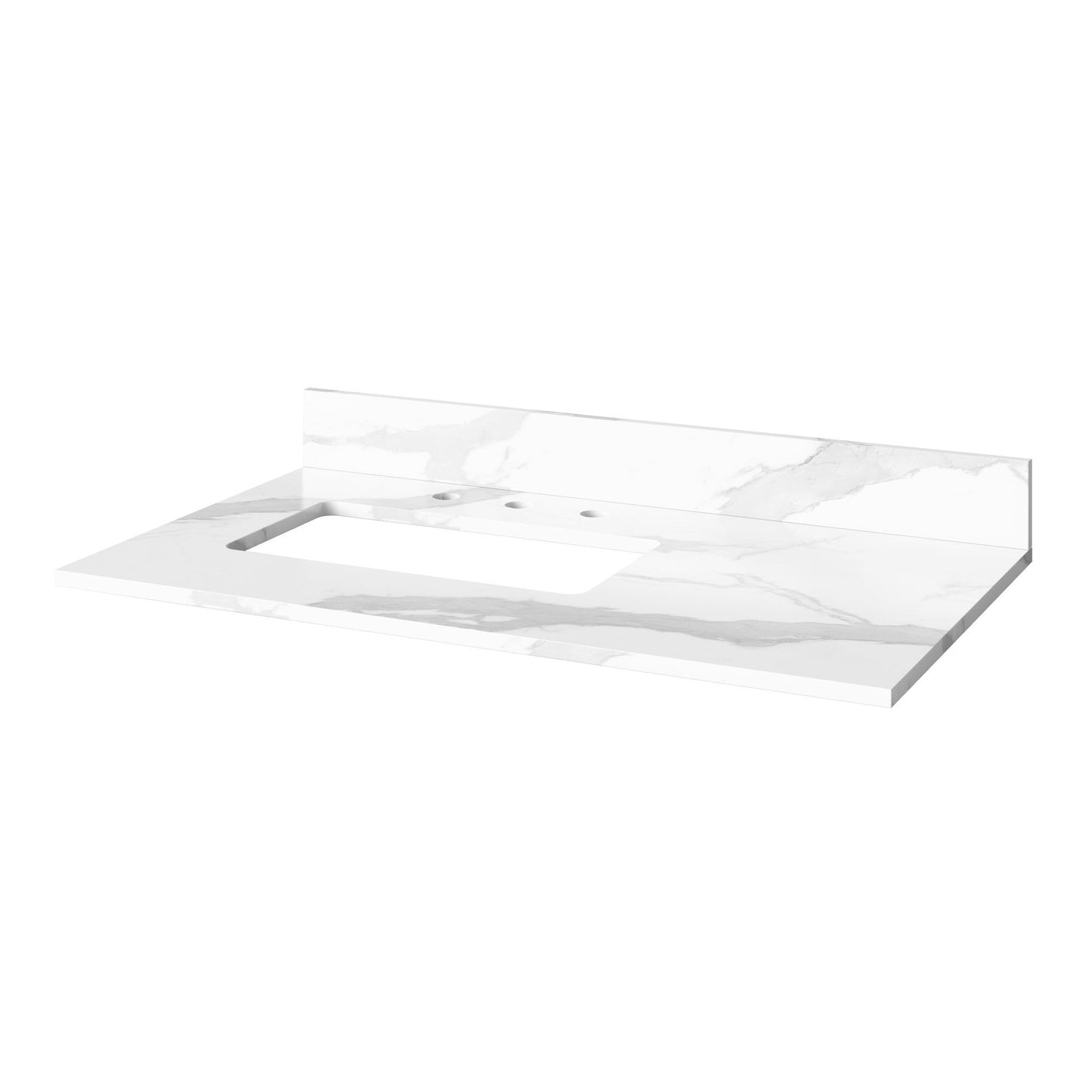 Hardware Resources Jeffrey Alexander Katara 36" White Freestanding Vanity With Left Offset, Calacatta Vienna Quartz Vanity Top, Backsplash and Rectangle Undermount Sink