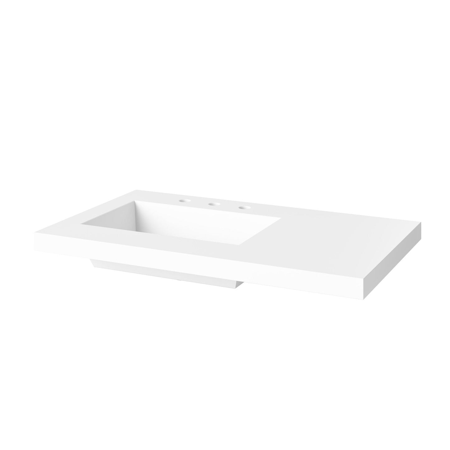 Hardware Resources Jeffrey Alexander Katara 36" White Freestanding Vanity With Left Offset, Lavante Cultured Marble Vessel Vanity Top , Backsplash and Rectangle Undermount Sink