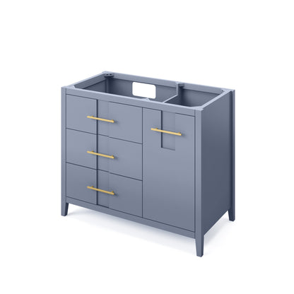 Hardware Resources Jeffrey Alexander Katara 42" Blue Steel Freestanding Vanity With Left Offset, Calacatta Vienna Quartz Vanity Top, Backsplash and Rectangle Undermount Sink