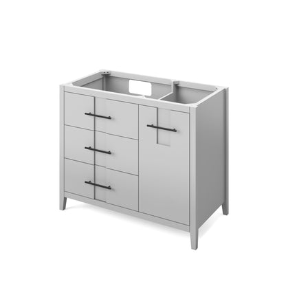 Hardware Resources Jeffrey Alexander Katara 42" Grey Freestanding Vanity With Left Offset, Black Granite Vanity Top, Backsplash and Rectangle Undermount Sink