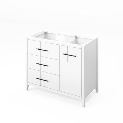 Hardware Resources Jeffrey Alexander Katara 42" White Freestanding Vanity With Left Offset, Calacatta Vienna Quartz Vanity Top, Backsplash and Rectangle Undermount Sink