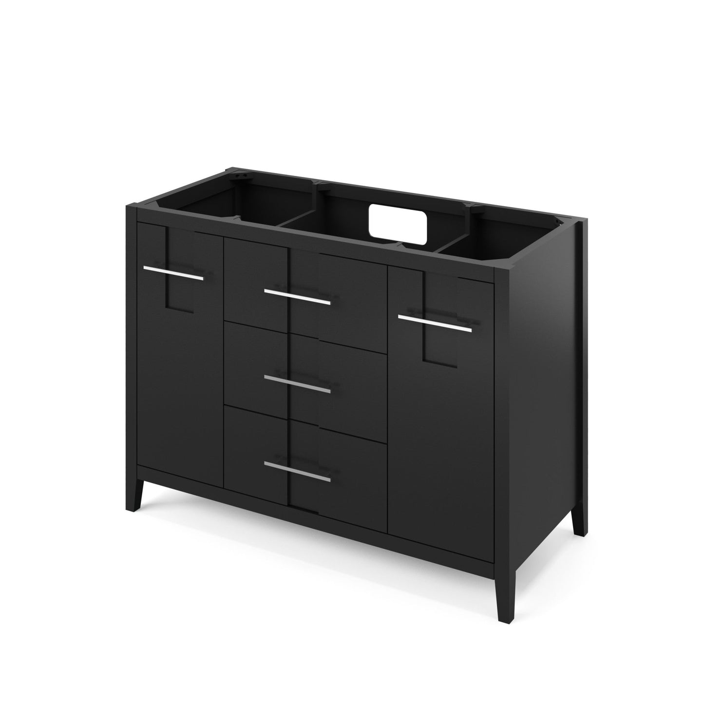 Hardware Resources Jeffrey Alexander Katara 48" Black Freestanding Vanity With Black Granite Vanity Top, Backsplash and Rectangle Undermount Sink