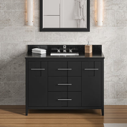 Hardware Resources Jeffrey Alexander Katara 48" Black Freestanding Vanity With Black Granite Vanity Top, Backsplash and Rectangle Undermount Sink