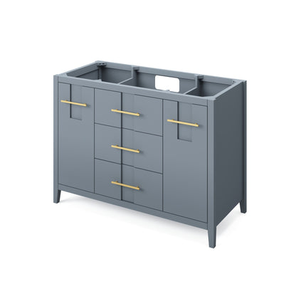 Hardware Resources Jeffrey Alexander Katara 48" Blue Steel Freestanding Vanity With Black Granite Vanity Top, Backsplash and Rectangle Undermount Sink