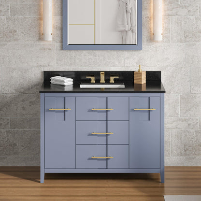 Hardware Resources Jeffrey Alexander Katara 48" Blue Steel Freestanding Vanity With Black Granite Vanity Top, Backsplash and Rectangle Undermount Sink