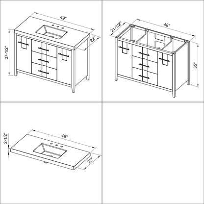 Hardware Resources Jeffrey Alexander Katara 48" Blue Steel Freestanding Vanity With Lavante Cultured Marble Vessel Vanity Top, Backsplash and Rectangle Undermount Sink