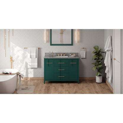 Hardware Resources Jeffrey Alexander Katara 48" Green Freestanding Vanity With Boulder Cultured Marble Vanity Top, Backsplash and Rectangle Undermount Sink