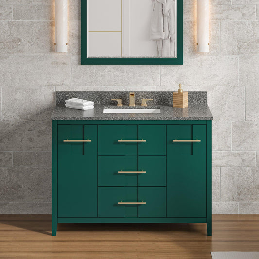 Hardware Resources Jeffrey Alexander Katara 48" Green Freestanding Vanity With Boulder Cultured Marble Vanity Top, Backsplash and Rectangle Undermount Sink