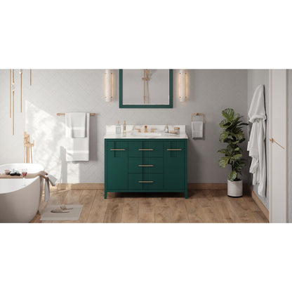 Hardware Resources Jeffrey Alexander Katara 48" Green Freestanding Vanity With Calacatta Vienna Quartz Vanity Top, Backsplash and Rectangle Undermount Sink