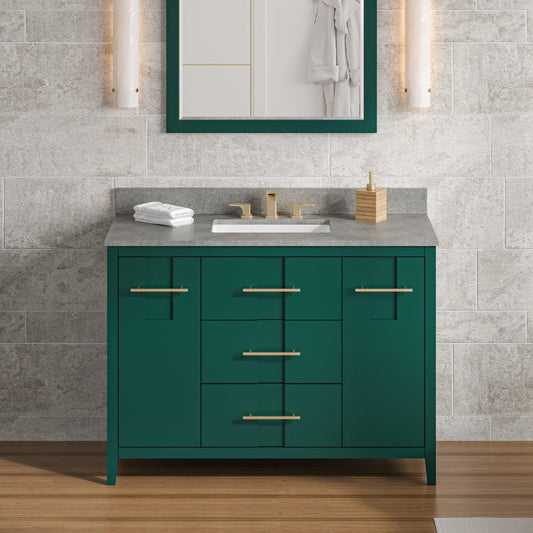 Hardware Resources Jeffrey Alexander Katara 48" Green Freestanding Vanity With Steel Gray Cultured Marble Vanity Top, Backsplash and Rectangle Undermount Sink