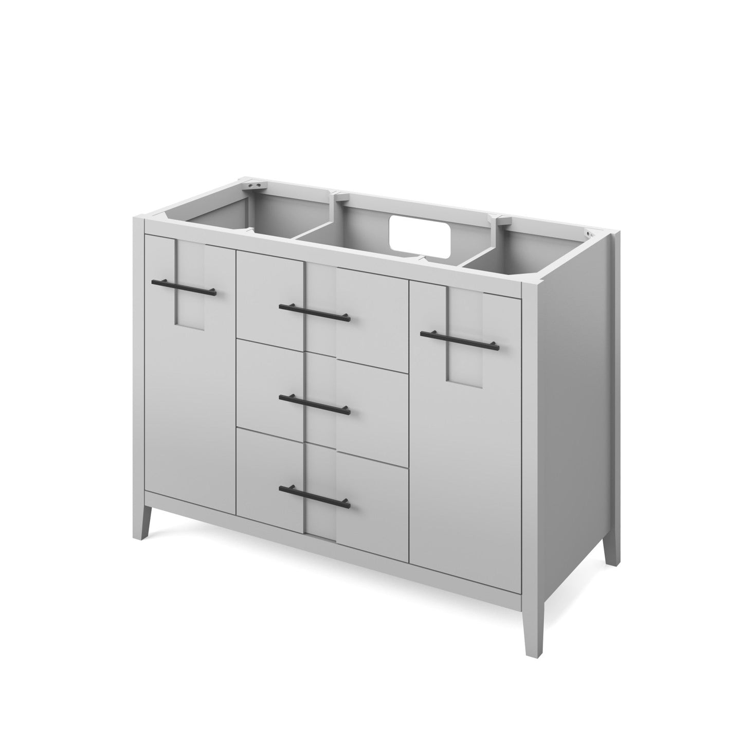 Hardware Resources Jeffrey Alexander Katara 48" Grey Freestanding Vanity With Black Granite Vanity Top, Backsplash and Rectangle Undermount Sink