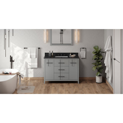 Hardware Resources Jeffrey Alexander Katara 48" Grey Freestanding Vanity With Black Granite Vanity Top, Backsplash and Rectangle Undermount Sink