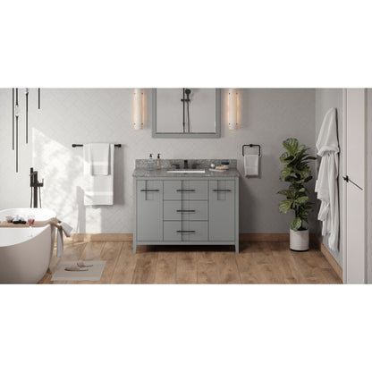 Hardware Resources Jeffrey Alexander Katara 48" Grey Freestanding Vanity With Boulder Cultured Marble Vanity Top, Backsplash and Rectangle Undermount Sink