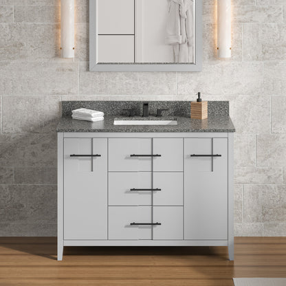 Hardware Resources Jeffrey Alexander Katara 48" Grey Freestanding Vanity With Boulder Cultured Marble Vanity Top, Backsplash and Rectangle Undermount Sink