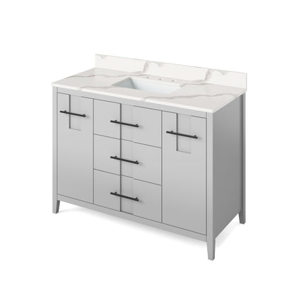 Hardware Resources Jeffrey Alexander Katara 48" Grey Freestanding Vanity With Calacatta Vienna Quartz Vanity Top, Backsplash and Rectangle Undermount Sink