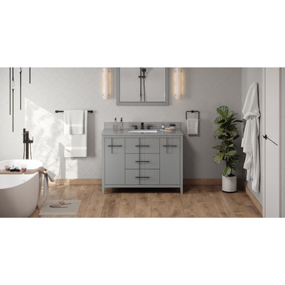 Hardware Resources Jeffrey Alexander Katara 48" Grey Freestanding Vanity With Steel Gray Cultured Marble Vanity Top, Backsplash and Rectangle Undermount Sink