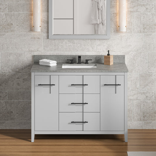 Hardware Resources Jeffrey Alexander Katara 48" Grey Freestanding Vanity With Steel Gray Cultured Marble Vanity Top, Backsplash and Rectangle Undermount Sink