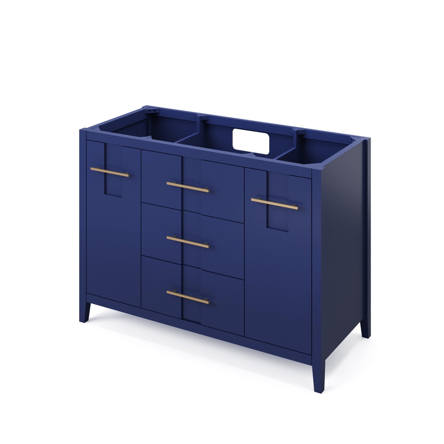 Hardware Resources Jeffrey Alexander Katara 48" Hale Blue Freestanding Vanity With Black Granite Vanity Top, Backsplash and Rectangle Undermount Sink