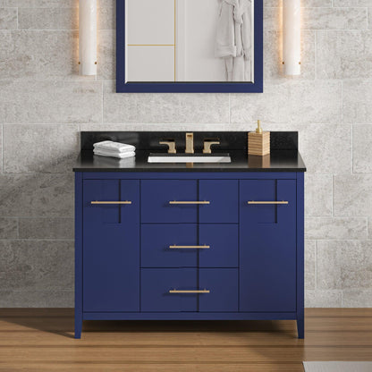 Hardware Resources Jeffrey Alexander Katara 48" Hale Blue Freestanding Vanity With Black Granite Vanity Top, Backsplash and Rectangle Undermount Sink