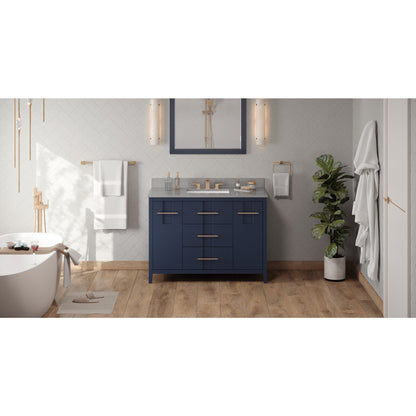 Hardware Resources Jeffrey Alexander Katara 48" Hale Blue Freestanding Vanity With Steel Gray Cultured Marble Vanity Top, Backsplash and Rectangle Undermount Sink