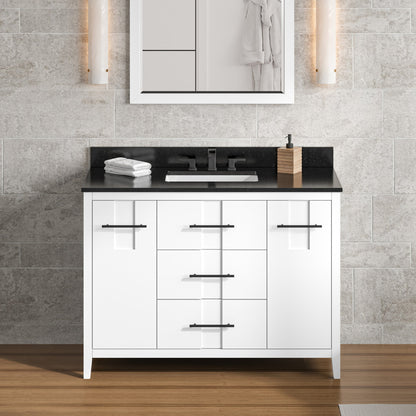 Hardware Resources Jeffrey Alexander Katara 48" White Freestanding Vanity With Black Granite Vanity Top, Backsplash and Rectangle Undermount Sink