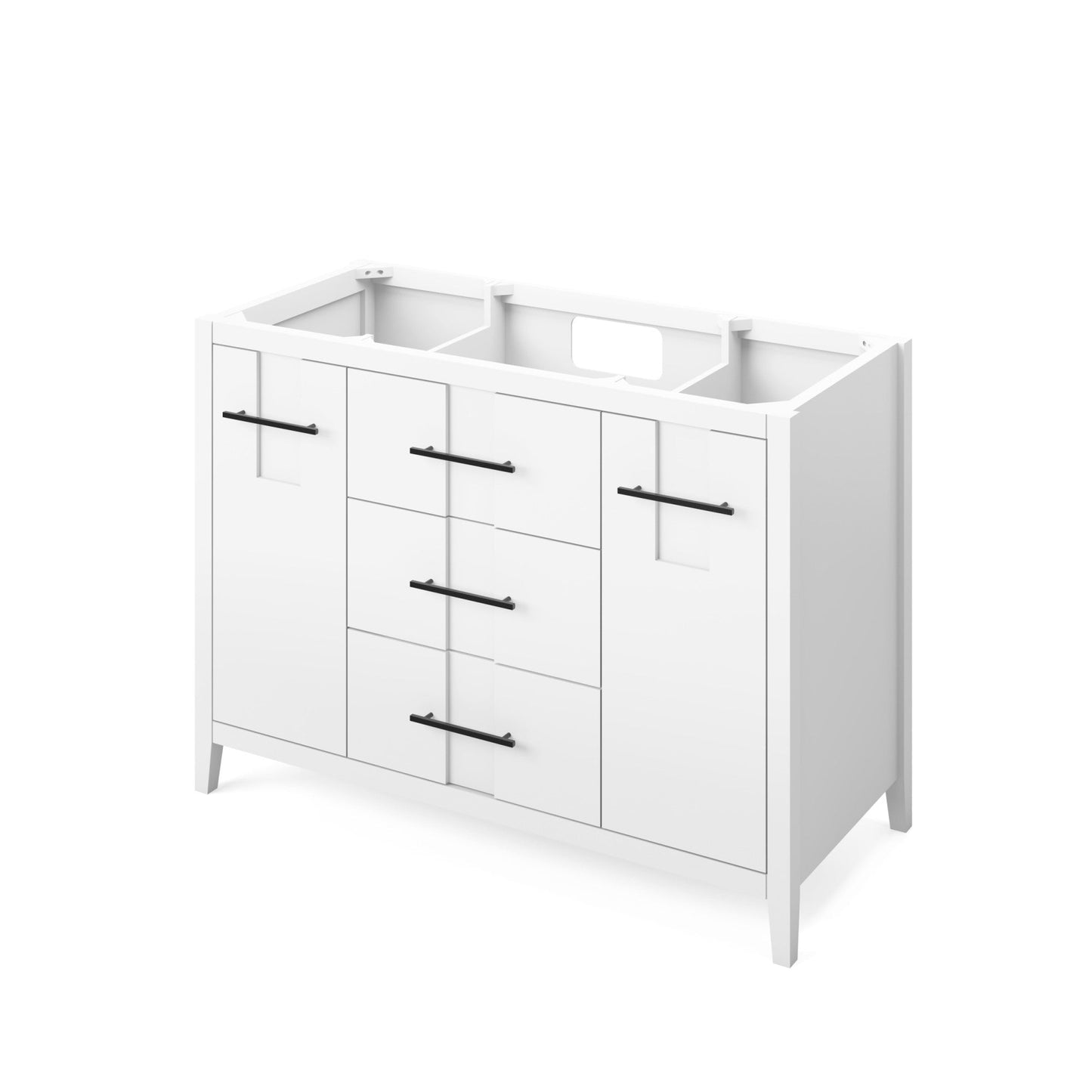 Hardware Resources Jeffrey Alexander Katara 48" White Freestanding Vanity With Boulder Cultured Marble Vanity Top, Backsplash and Rectangle Undermount Sink