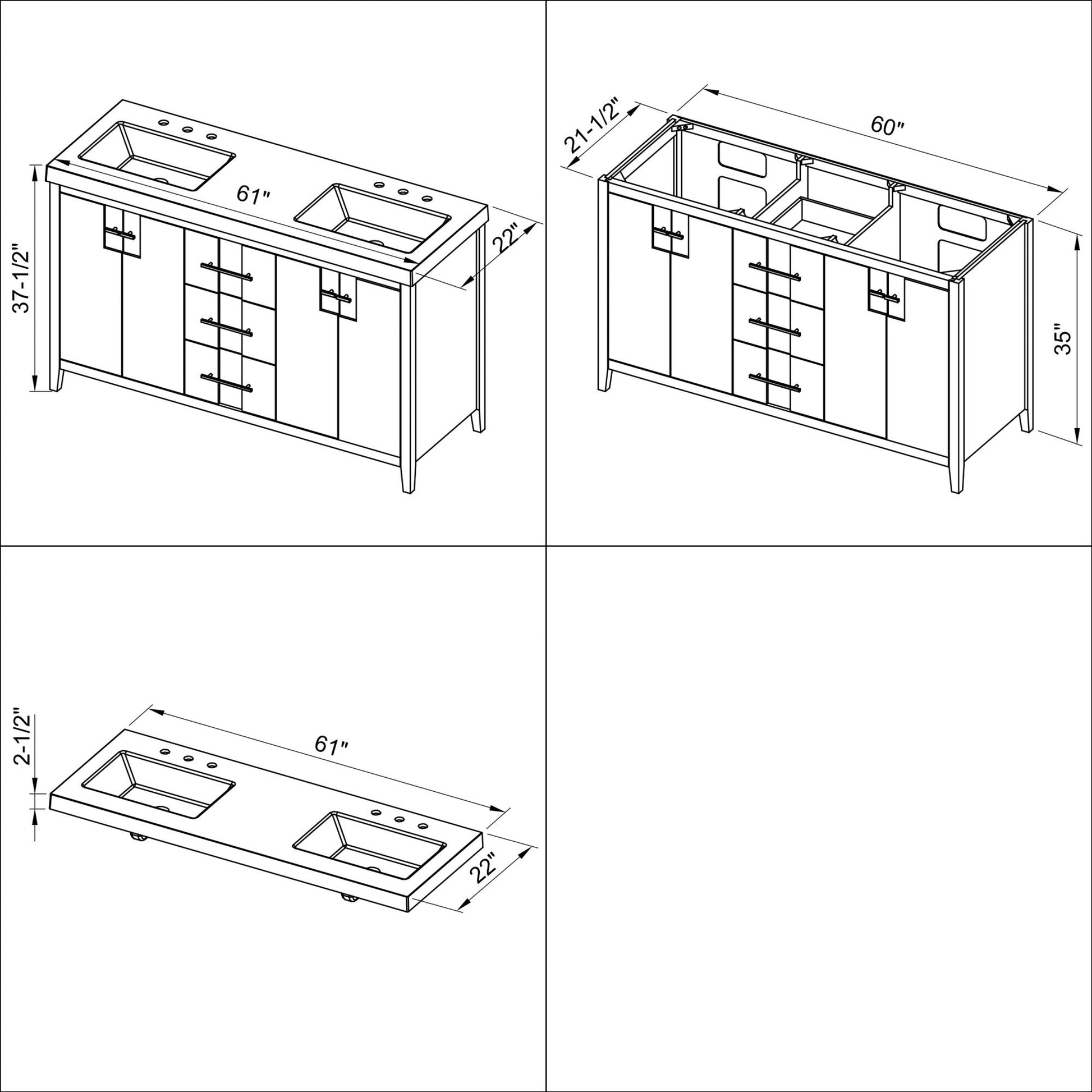 Hardware Resources Jeffrey Alexander Katara 60" Grey Freestanding Vanity With Double Bowl, Lavante Cultured Marble Vessel Vanity Top, Backsplash and Rectangle Undermount Sink