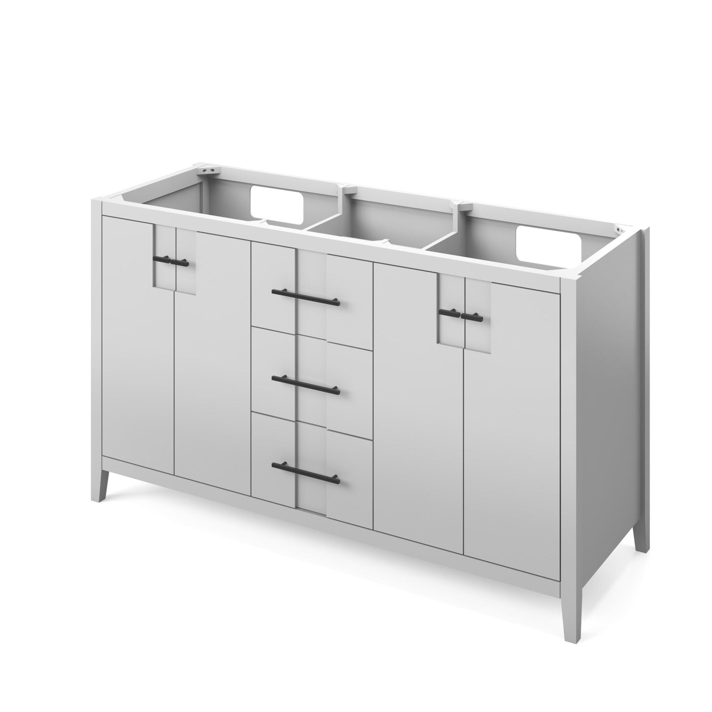 Hardware Resources Jeffrey Alexander Katara 60" Grey Freestanding Vanity With Double Bowl, Steel Gray Cultured Marble Vanity Top, Backsplash and Rectangle Undermount Sink