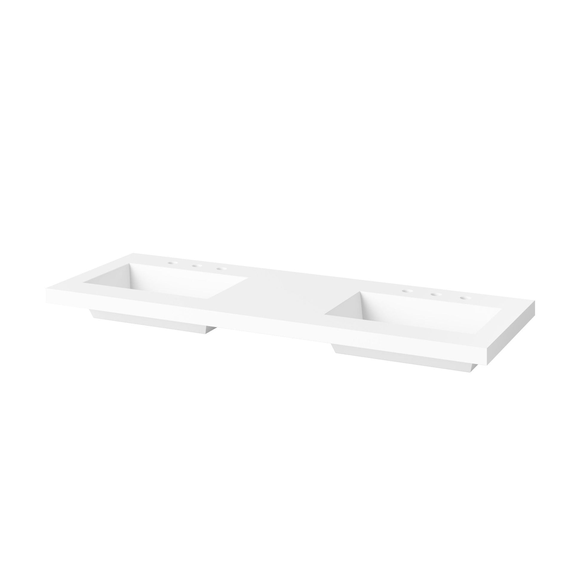 Hardware Resources Jeffrey Alexander Katara 60" White Freestanding Vanity With Double Bowl, Lavante Cultured Marble Vessel Vanity Top, Backsplash and Rectangle Undermount Sink