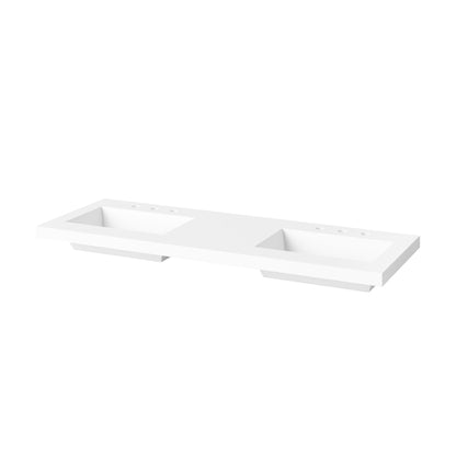 Hardware Resources Jeffrey Alexander Katara 60" White Freestanding Vanity With Double Bowl, Lavante Cultured Marble Vessel Vanity Top, Backsplash and Rectangle Undermount Sink