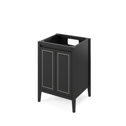 Hardware Resources Jeffrey Alexander Percival 24" Black Freestanding Vanity With Black Granite Vanity Top, Backsplash and Rectangle Undermount Sink