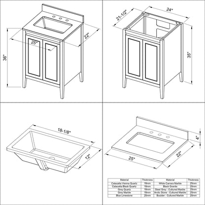 Hardware Resources Jeffrey Alexander Percival 24" Black Freestanding Vanity With Black Granite Vanity Top, Backsplash and Rectangle Undermount Sink