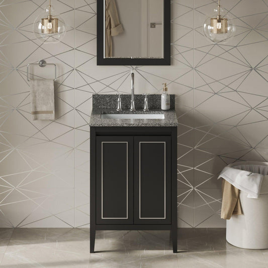 Hardware Resources Jeffrey Alexander Percival 24" Black Freestanding Vanity With Boulder Cultured Marble Vanity Top, Backsplash and Rectangle Undermount Sink