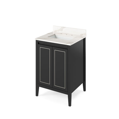 Hardware Resources Jeffrey Alexander Percival 24" Black Freestanding Vanity With Calacatta Vienna Quartz Vanity Top, Backsplash and Rectangle Undermount Sink