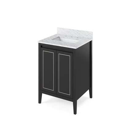 Hardware Resources Jeffrey Alexander Percival 24" Black Freestanding Vanity With White Carrara Marble Vanity Top, Backsplash and Rectangle Undermount Sink